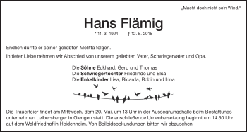 Traueranzeige von Hans Flämig  von Heidenheimer Zeitung