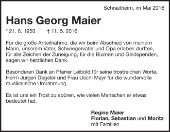 Traueranzeige von Hans Georg Maier von Heidenheimer Zeitung
