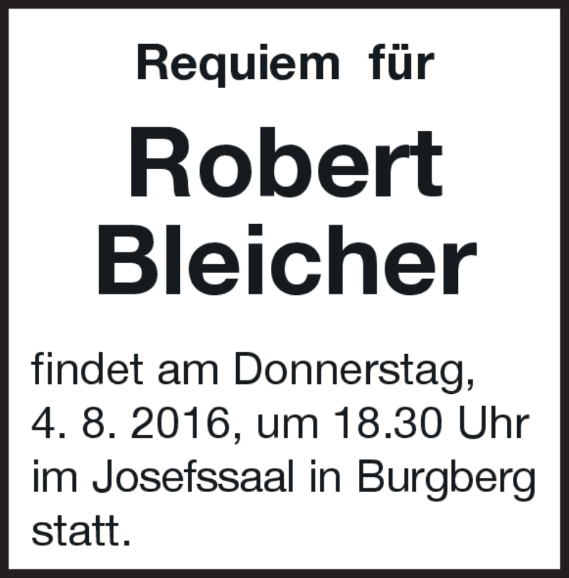  Traueranzeige für Robert Bleicher vom 03.08.2016 aus Heidenheimer Zeitung