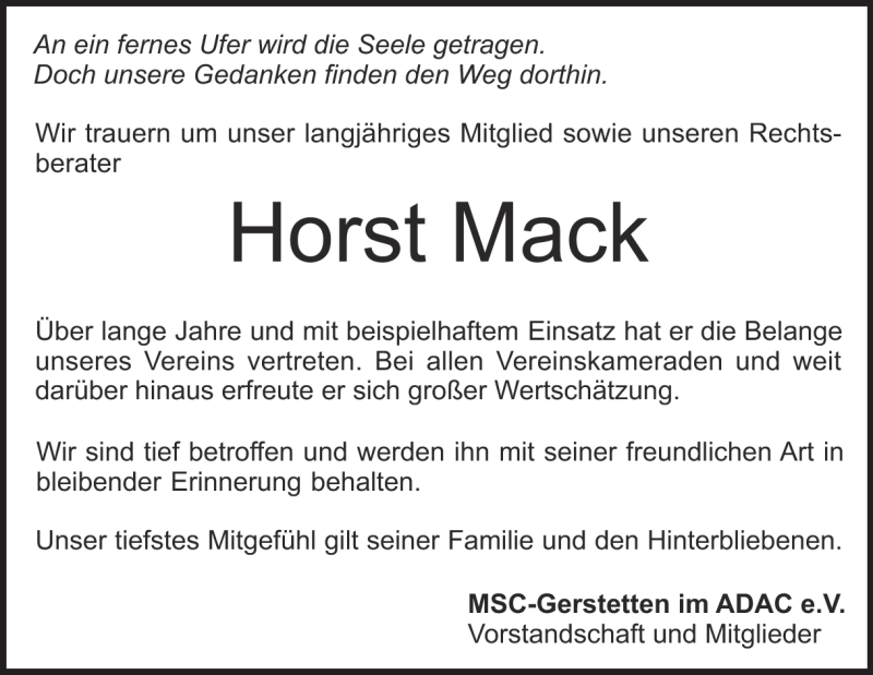  Traueranzeige für Horst Mack vom 13.09.2016 aus Heidenheimer Zeitung
