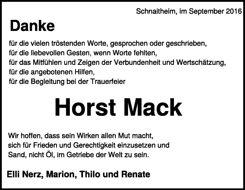  Traueranzeige für Horst Mack vom 22.09.2016 aus Heidenheimer Zeitung