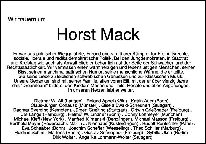 Traueranzeige für Horst Mack vom 09.09.2016 aus Heidenheimer Zeitung