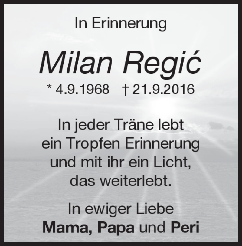  Traueranzeige für Milan Regic vom 21.09.2018 aus Heidenheimer Zeitung
