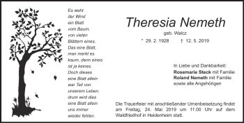 Traueranzeige von Theresia Nemeth von Heidenheimer Zeitung