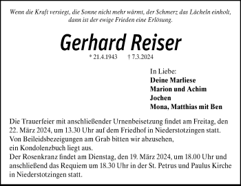 Traueranzeige von Gerhard Reiser von Heidenheimer Zeitung