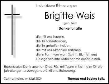 Traueranzeige von Brigitte Weis von Heidenheimer Zeitung