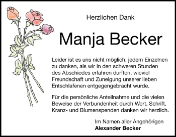 Traueranzeige von Manja Becker von Heidenheimer Zeitung